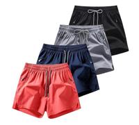 Ice Silk Quick-Dry Athletic Gym Shorts 4-Piece Pack, Lightweight Cooling Sports Gym Shorts Men with Zippered Pockets (4pcs-G,S)