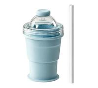 Ice Sphere Mold - Blue/White, Leakproof Reusable Foldable With Straw Lid 325ml, Round Ice Ball Mold, 2 Sphere Cavities, Silicone Material, Easy Release | Juice, Milk, Beer, Cocktail, Beverage, Home, G