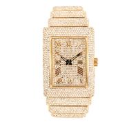 ICE STAR Reloj rectangular de lujo de 33 mm para mujer, movimiento de cuarzo, esfera dorada