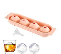 Ice Tray Silicone - 4 Cavity Ice Ball Maker Molds | Easy Release Round Ice-Cube Tray With Lid And Funnel | Reusable Whiskey Cocktail Ice-Mold For Home Bar Party Office Picnic Drinks Wine Juice Summer