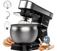 Iceagle Batidora Amasadora 1500 W - Amasadora de pan con Bol Acero Inoxidable 6 L, Amasadora Reposteria con 6 Velocidades, Masa, Batidor Plano, Batidor, Protector de Salpicaduras, Negro/Plata