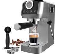 iceagle Cafetera Espresso 20 Bares Bomba Italiana - 1350W Máquina de Capuchino | Máquina de Café Manual con Espumador de Leche, Varilla de Vapor 10MM, Pantalla Táctil con Manómetro, 1.3L
