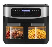 Iceagle Freidora Aire Doble Cestas 12 L Air Fryer - Freidora sin Aceite 2600 W con 10 Funciones, Ventana visible, Pantalla Táctil LED, Match Cook & Smart Cook, Función Deshidratada, Temporizador