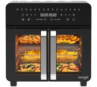 iceagle Freidora de Aire 23L Dual Zone - XXL Freidora Sin Aceite con Ventanas Dobles | Horno Air Fryer, 15 Programas, 2200 W, 12 Accesorios, Separador Extraíble para Cocción Flexible, 50-200℃