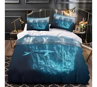 Iceberg bajo el agua 3D Impresión Edredón funda 3pz Microfibra antidesvanecimiento escena de vida marina Funda de edredón 2 fundas hipoalergénica Adolescentes Adultos jóvenes Single（140x200cm）