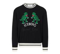 Iceberg - Suéter de Algodón con Cuello Redondo e Incrustación de Dragón - Knitwear - Hombre - Negro - L -