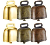 ICECHEN 6 Piezas Vaca Oveja Pastoreo PequeñAs Campanas de LatóN Cencerro Campana Retro para Pastoreo Cobre (Bronce Verde, Bronce Rojo,)