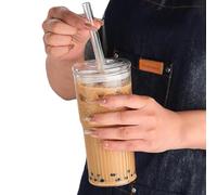 Iced Coffee Glasses, Jar Tumbler Cups With Lids And Reusable Straws, Wide Mouth Cups, Perfect For Tea, Oatmeal, Juice, Cold Brew, And Daily Refreshments, 7.09x3.35 In