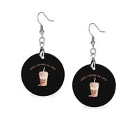 Iced Coffee Is Life - Pendientes de madera para mujer, redondos, colgantes, joyería de moda, 3,5 x 6,1 cm