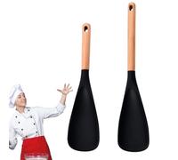 Icefavor Multifunction Spatula Cooking Spoon, 3-in-1 Silicone Icefavor Spoon, Nonstick Cooking Spoons with Wood Handle for Stirring, Scooping & Serving (Black(S+L))