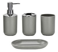 Icegrey - Juego de Accesorios de baño de diseño Moderno de 6 Piezas, Botellas de loción, Soporte para Cepillo de Dientes, Taza para Dientes, jabonera, Cepillo de baño, Bote de Basura - Gris-Cuatro