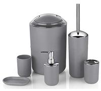 Icegrey - Juego de Accesorios de baño de diseño Moderno de 6 Piezas, Botellas de loción, Soporte para Cepillo de Dientes, Taza para Dientes, jabonera, Cepillo de baño, Bote de Basura - Gris