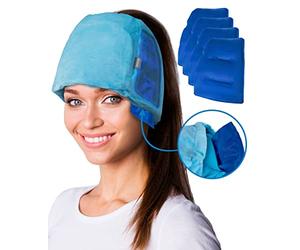 ICEHOF Gorro de refrigeración con 4 almohadillas de refrigeración extraíbles & máscara para dormir 3D - gorro de gel refrescante para el cuero cabelludo en terapia de quimioterapia migrañas