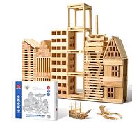 ICEKO KN 100 Bloques de construcción - Juguetes Niños 3 4 5 6 7 Años-Bloques de Madera Natural -Regalos Niños y NiñAs- Color Madera