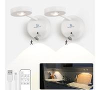 ICEKO Luz Led Con Sensor de Movimiento,2 Piezas 1200mAh Luz Armario USB Recargable,3 Colores y Regulable Luz Nocturna,360 ° Giratorio Lampara LED Adhesiva para Gabinete, Pasillo, Cocina,Escalera