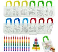 ICEPAPA, 12 bolsas de tela para pintar y 12 lápices de cera apilables (10 colores en 1), perfectos para regalos de cumpleaños y pequeños regalos