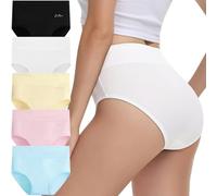 IceReco Bragas Mujer Algodon Talle Alto Braguitas Postparto Cintura Alta Pack de 5 Culotte Ropa Interior Bragas Reductoras Braguitas de Control para Mujer Algodón Negro Blanco Amarillo Azul Rosa S