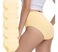 IceReco Bragas Mujer Algodon Talle Alto Pack de 5 Bragas Postparto Braguitas Algodon Mujer Cintura Alta Algodón Culotte Ropa Cómodo Interior Braguitas de Control Reductoras Beige L