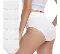 IceReco Bragas Mujer Algodon Talle Alto Pack de 5 Bragas Postparto Braguitas Algodon Mujer Cintura Alta Algodón Culotte sin Costuras Ropa Cómodo Interior Braguitas de Control Reductoras Blanco XL