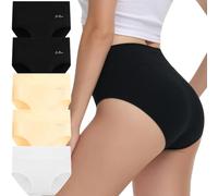 IceReco Bragas Mujer Algodon Talle Alto Pack de 5 Bragas Postparto Braguitas Algodon Mujer Cintura Alta Algodón Culotte Ropa Cómodo Interior Braguitas de Control Reductoras Negro Blanco Beige XL