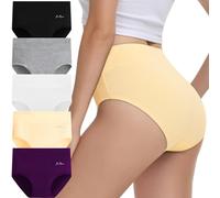 IceReco Bragas Mujer Algodon Talle Alto Pack de 5 Bragas Postparto Braguitas Mujer Cintura Alta Algodón Culotte Ropa Cómodo Interior Braguitas de Control Reductoras Negro Blanco Beige Morado Gris XL
