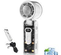 Icerush Turbo - Handheld Fan with Instant Cooling Plate & LED Light,Portable Handheld Turbo Fan with Ice Cooling,Transparent Case Design, 3600mah Long Battery Life,100 Levels Adjustable (White)