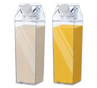 Iceten 2 cajas de plástico transparente de 500 ml, botella de agua cuadrada de cartón de leche, recipiente de leche reutilizable vacío, botellas de jugo portátiles para almacenar bebidas caseras,