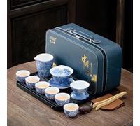 ICHAG Juego de té Gongfu, tetera china de jade Gaiwan y Yangzhi para adultos, funda de cuero azul de 13 piezas con mascota de té, teteras y tazas de jade blanco puro, regalos para el hogar/exterior