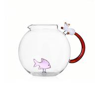 Ichendorf Milano Jarra, Pez Rosa y Gato Blanco, Collezione Tabby Cat, 240 cl, Vidrio Borosilicato, Hecho a Mano Diseño: Alessandra Baldereschi