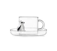 Ichendorf Milano - Taza de té con platillo Bull Terrier, colección Dogs, 30 cl, vidrio borosilicato, hecho a mano