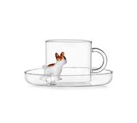 Ichendorf Milano - Taza de té con platillo French Bulldog, colección Dogs, 30 ristal borosilicato, hecha a mano