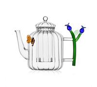 Ichendorf Milano - Tetera óptica, diseño de mariposa y flor azul, colección Botanica, 70 cl, vidrio borosilicato, hecho a mano