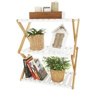 Ichigo Ichie Estantería Plegable de Bambú Blanco Natural de 3 Niveles, Estante de Almacenamiento Multifuncional para Hogar y Baño, Ideal para Toallas, Cosméticos, Perfumes y Plantas, 50x29.5x61.5cm