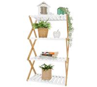 Ichigo Ichie Estantería Plegable de Bambú Blanco Natural de 4 Niveles, Estante de Almacenamiento Multifuncional para Hogar y Baño, Ideal para Toallas, Cosméticos, Perfumes y Plantas, 50x29.5x61.5cm