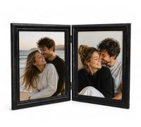 Ichigo Ichie Marco de Fotos Doble Plegable de Madera, Marco Multifoto para 2 Fotos de 15x20cm, Portafotos Decorativo para Mesa, Ideal para Hogar, Oficina y Regalo, Negro