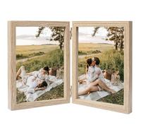 Ichigo Ichie Marco de Fotos Doble Plegables, Portafotos Plegable para Mesa, Marco de Fotos de Madera Decorativo Multiples para 2 Fotos de 15x20cm, Madera