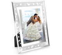 Ichigo Ichie Marcos de Fotos 20x25cm de Vidrio para la Mesa con Diseño de Estrellas y Luna, Portafotos de Cristal en Posición Vertical y Horizonta con el Borde Plateado, Ideal para Hogar y la Oficina
