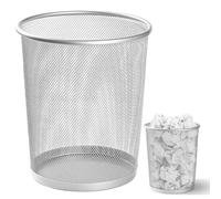 Ichigo Ichie Papelera de Malla Metálica Redonda, Cubo de Basura Resistente para Oficina, Escritorio, Cocina y Baño, Cesto de Basura Metálico para Residuos, 28 cm Alto x 26,5 cm Diámetro, Plateada