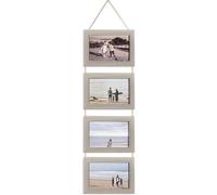 Ichigo Ichie Portafotos Múltiple Decorativo, Collage Portarretratos Colgante, Marcos de Fotos de Madera con Cuerda para Colgar en la Pared para 4 Fotos de 10x15cm, Gris Madera