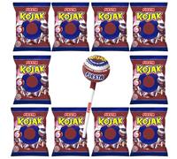 iChuches- Caramelo con palo Kojac relleno de chicle con sabor a cereza, cola, sandía y pintalenguas lote de 10 bolsitas de 7 unidades. Fiesta (Cola 10x7)