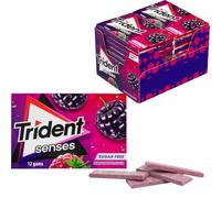 iChuches- Chicle sin azúcar de larga duración Trident. Refrescante, sin calorías, ideal para el aliento (12 und, senses berry party)