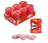 iChuches- Chicle sin azúcar de larga duración Trident. Refrescante, sin calorías, ideal para el aliento (6 botes, grageas fresa)