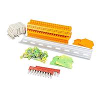 ICI Dinkle - Kit de bloque de terminales de carril DIN #2 naranja 20 DK4N-OR calibre 10 AWG 30A 600V tierra DK4N-PE Jumper DSS4N-10P tapas de extremo soportes de extremo