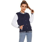 Icibgds Varsity Chaqueta de béisbol para mujer y hombre, uniforme escolar, abotonado, sin sexo, abrigo de manga larga para adultos, chaqueta de moda, Azul marino, Small