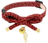 iCICECREAM Bonito collar de gato con cascabel, elegante lazo japonés y dije de pez. Seguridad separable, suave, ligero, para niñas, niños, machos, hembras, gatos, gatitos, color rojo