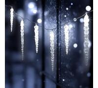 Icicle LED guirnalda de luz con temporizador - 285 cm / 20 LED - Iluminación decorativa de jardín con 8 funciones - cortina de luz, aguanieve, decoración de invierno