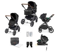 Ickle Bubba Cosmo Sistema de viaje con asiento de coche Stratus i-Size y base ISOFIX (negro/plomizo) - De nacimiento a 22 kg, asiento de cochecito convertible, capucha UPF, saco para pies, protector