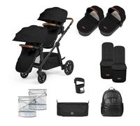 Ickle Bubba Virgo - Cochecito doble de 12 piezas - Cochecito doble tándem con capazos, sacos, fundas de lluvia y accesorios, adecuado desde el nacimiento - Cochecito familiar en crecimiento (negro)