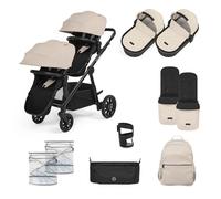Ickle Bubba Virgo - Cochecito doble de 12 piezas - Cochecito tándem doble con capazos, sacos, fundas para la lluvia y accesorios, adecuado desde el nacimiento - Cochecito familiar en crecimiento