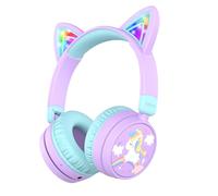 iClever Auriculares Bluetooth para Niños, 60 Horas Tiempo de Reproducción, Orejas de Gato con Luz LED, Volumen Seguro 74/85dBA, Bluetooth 5.3, Carga Tipo C, Auriculares Inalámbricos con Mic Integrado